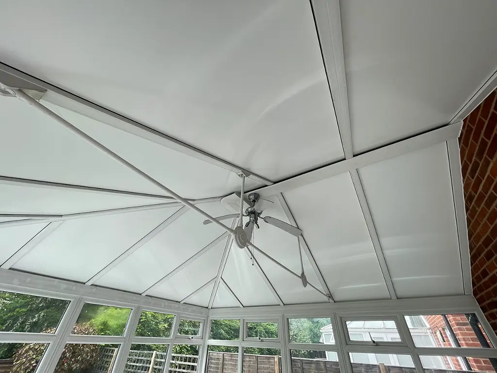 Inside shot of new insulated panels on a conservatory roof