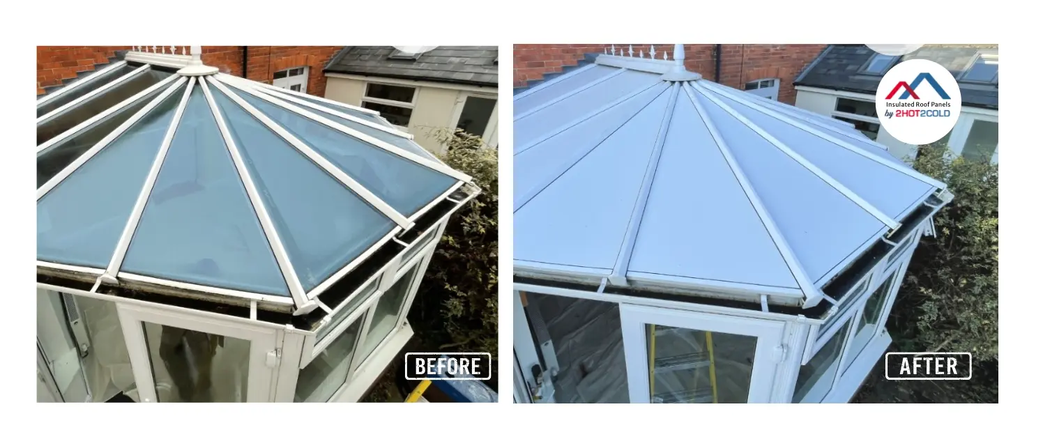 Roof panes are replaced with an Insulated Roof Panel Conservatory Roof Panels