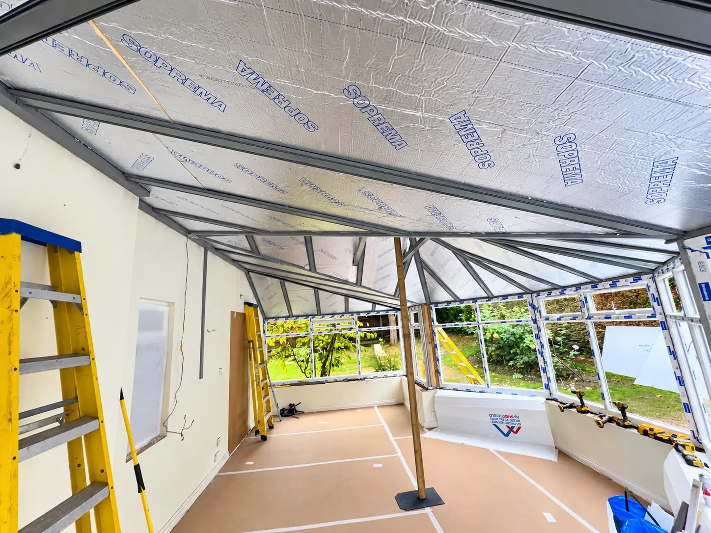 Insulated conservatory roof New conservatory roof framework with insulatied sections